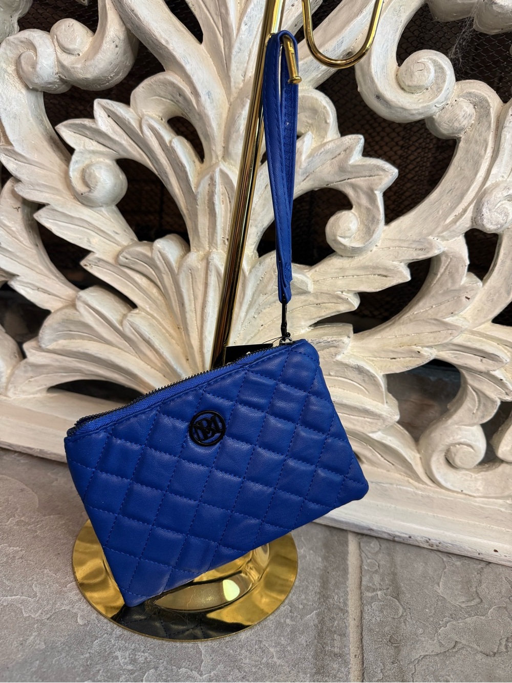 Badgley Mischka Quilted Wristlet Pouch in Royal Blue NWT